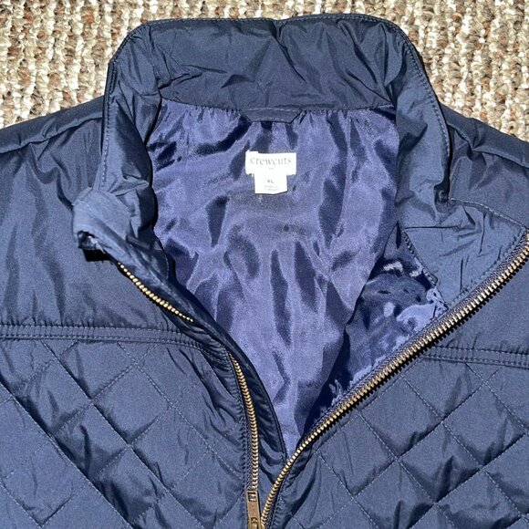 J. Crew Factory CREWCUTS Navy Blue Quilted Walker Puff Vest Jacket XL Full Zip - Picture 2 of 12